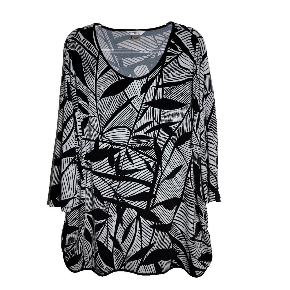 Allison Daley Black Tunic Top Plus Size 2X Slit Sleeve‎ Stretch Pullover